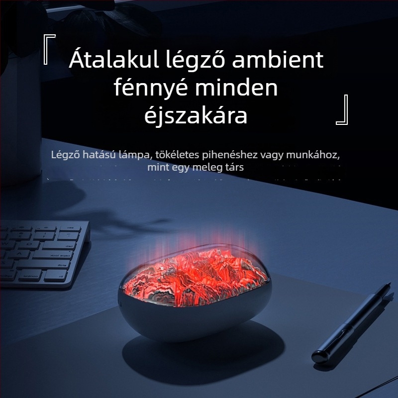 Töltőre csatlakoztatható kézmelegítő, 2 az 1-ben, dinamikus szén lángot idéző környezeti fénnyel