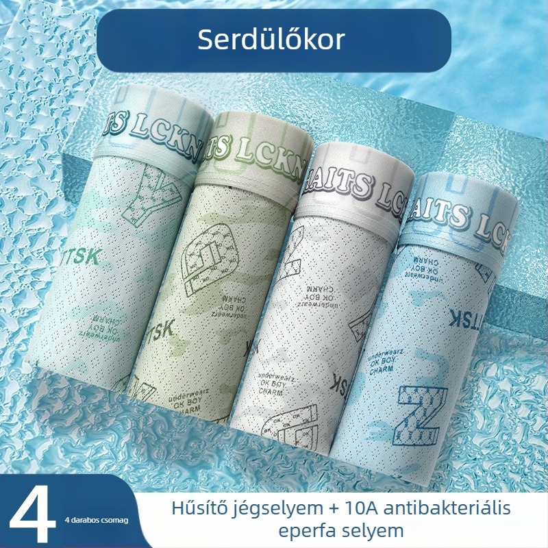 4 db Ice Silk fiúknak szánt boxer brief szett, középtalpas derékkal, lélegző, antibakteriális, betű- és számnyomással