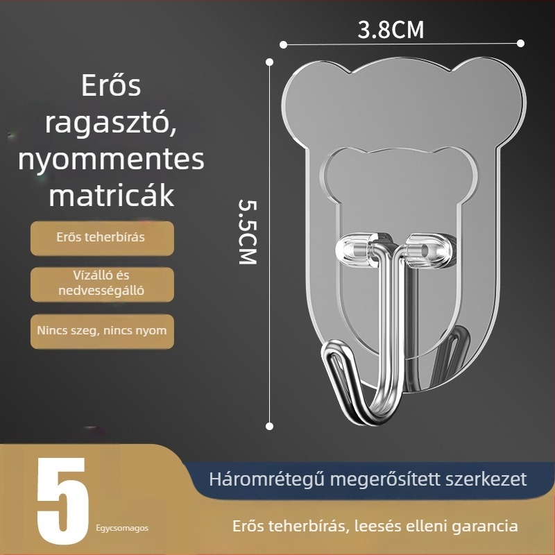 Maci-stílusú ragasztóhorog konyhához és otthonhoz, fúrás nélkül, falra szerelhető, a fürdőszoba ajtó mögé