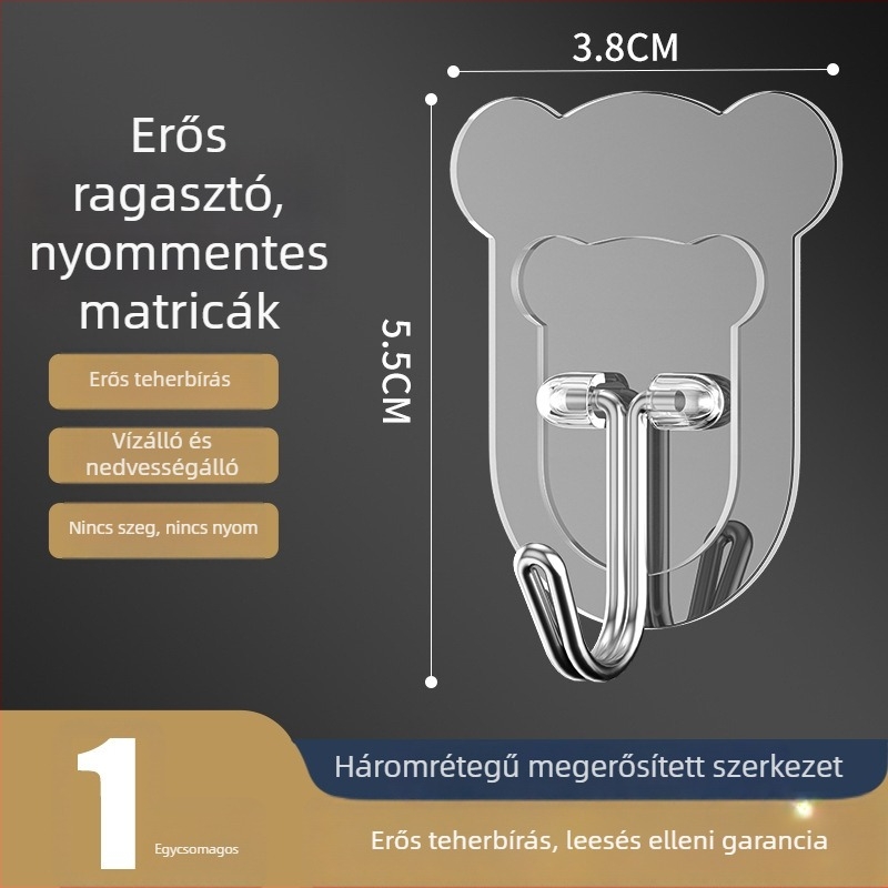 Maci-stílusú ragasztóhorog konyhához és otthonhoz, fúrás nélkül, falra szerelhető, a fürdőszoba ajtó mögé