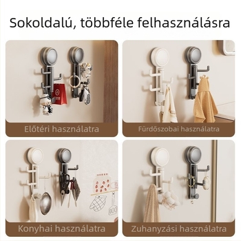Forgó vákuumos kampó tapadó felülettel – háromsoros akasztó hálószoba, konyha és fürdőszoba számára; törölközők, esernyők és kulcsok
