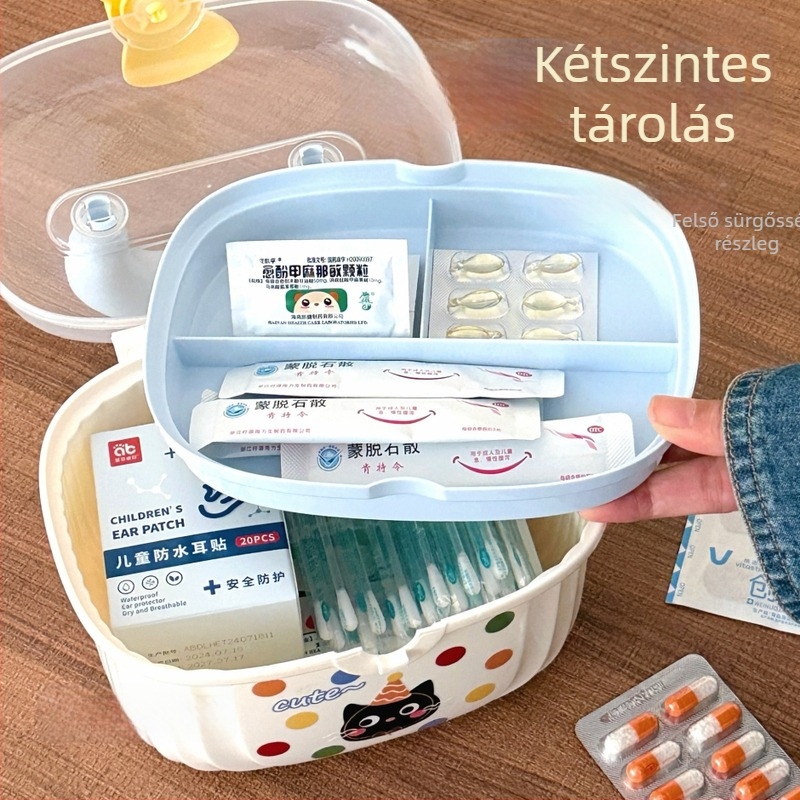 Többfunkciós hordozható tároló doboz fedéllel, átlátszó kétszintes rendező a hajkiegészítők és ékszerek számára, kreatív aranyos gyógyszeres doboz