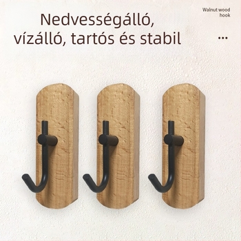 Öntapadó fa kampó bükkfából, sötét dió színű felülettel, lyukasztás nélkül, kulcsokhoz, törölközőkhöz és ruházathoz.
