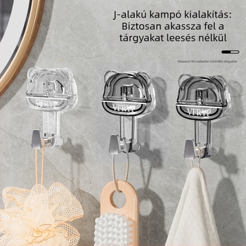 Medve alakú tapadó kampó, átlátszó műanyagból, fúrás nélkül, erős ruhaakasztó konyhához és fürdőszobához