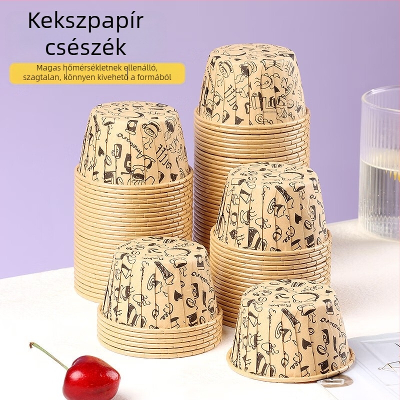 100 db laminált muffinpapír-forma, tekercselt szélű, olajálló, otthoni sütéshez
