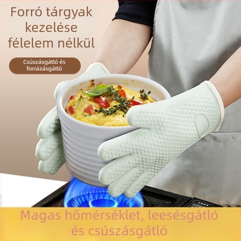 Szilikonból készült hőálló kesztyűk szigetelve és megerősítve, konyhai sütőhasználathoz, csúszásmentes, hőálló, mikrohullámú sütőhöz is alkalmas