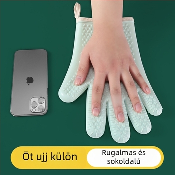 Szilikonból készült hőálló kesztyűk szigetelve és megerősítve, konyhai sütőhasználathoz, csúszásmentes, hőálló, mikrohullámú sütőhöz is alkalmas