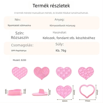 Élelmiszerbiztonságos műanyagból készült szív alakú süteménykészlet sablonnal, nyomdával és fogantyúval