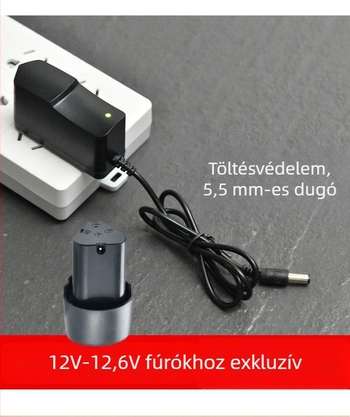 12.6V Li-ion akkumulátor töltő 12V eszközökhöz, DC 5.5×2.5 mm csatlakozó, univerzális