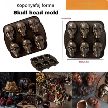 3D arany koponya tortaforma, alumíniumötvözetből, magas hőmérséklet-álló, 20×15×1.8 cm