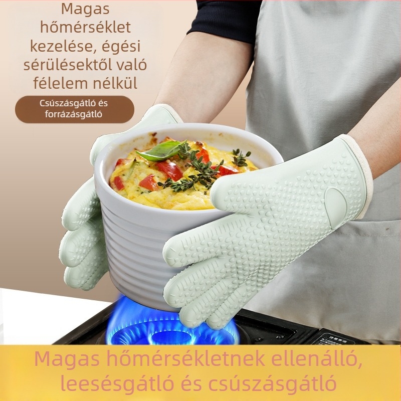 Hőálló szilikon sütőkesztyű, szigetelt és vastított, csúszásmentes, hőálló sütéshez és mikrohullámú sütőhöz
