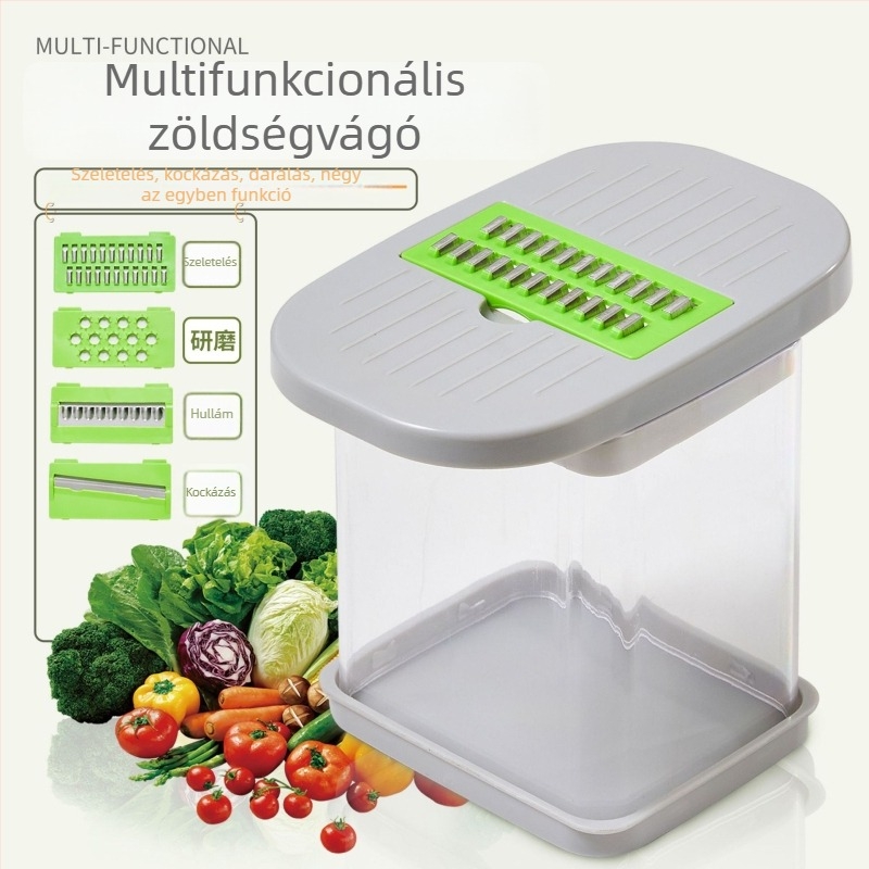 Multifunkcionális zöldségvágó: kockázás, szeletelés és reszelés, hagyma és kolbász szeletelő