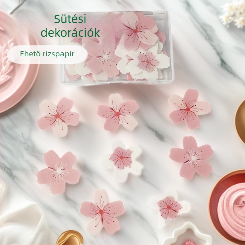 Rózsaszín sakura virágos waferpapír sütemények díszítéséhez, élelmiszer-minőségű
