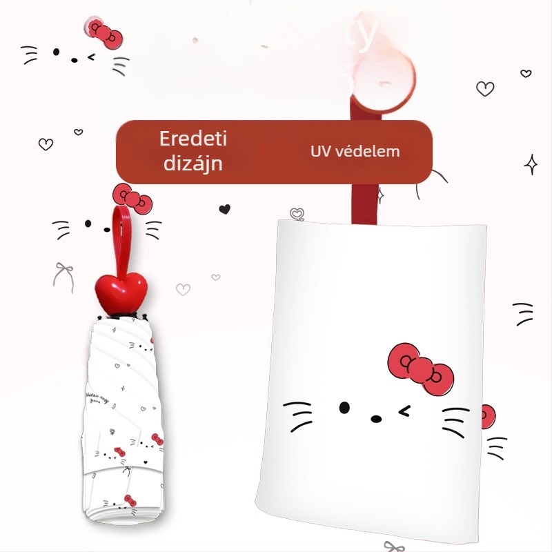 KT Cat esernyő felnőtteknek, praktikus és sokoldalú, UV-védelem fekete bevonattal, kettős használat napra és esőre, kompakt mini esernyő