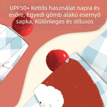 Kockás mintás karikatúra piros orrú esernyő, vinyl UV védelem, esőre és napfényre Apple Meow