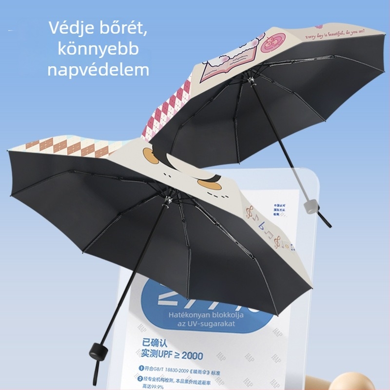 Cuki karikatúrás ernyő, magas esztétikai megjelenéssel, fekete UV-bevonattal a napvédelemért, összecsukható iskolai ernyő, testreszabható