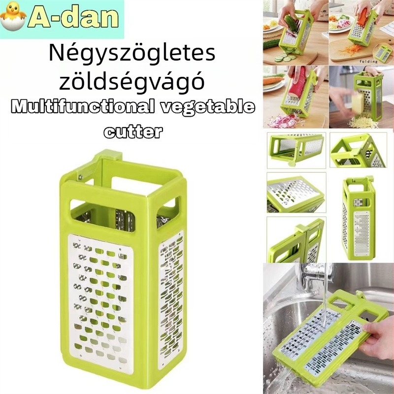 Összecsukható négyoldalú, többfunkciós zöldségvágó rozsdamentes acél pengékkel