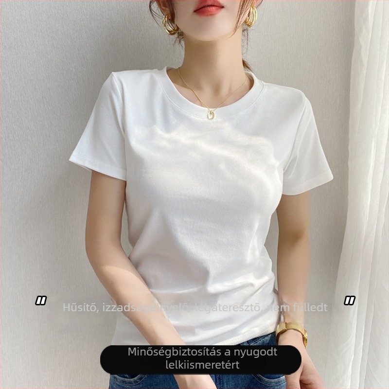 Női 230 g súlyú, szabályos vállú, karcsú szabású rövid ujjú T-shirt, kerek nyakú, alapréteghez
