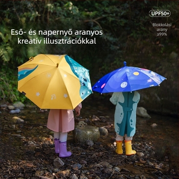 Iskolába és óvodába készült gyermekeknek hosszú nyélű esernyő, biztonságos fiúknak és lányoknak, 2-3 éveseknek