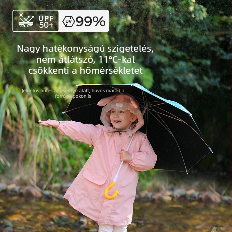 Iskolába és óvodába készült gyermekeknek hosszú nyélű esernyő, biztonságos fiúknak és lányoknak, 2-3 éveseknek