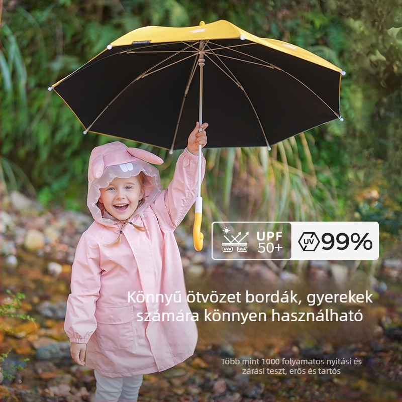 Iskolába és óvodába készült gyermekeknek hosszú nyélű esernyő, biztonságos fiúknak és lányoknak, 2-3 éveseknek