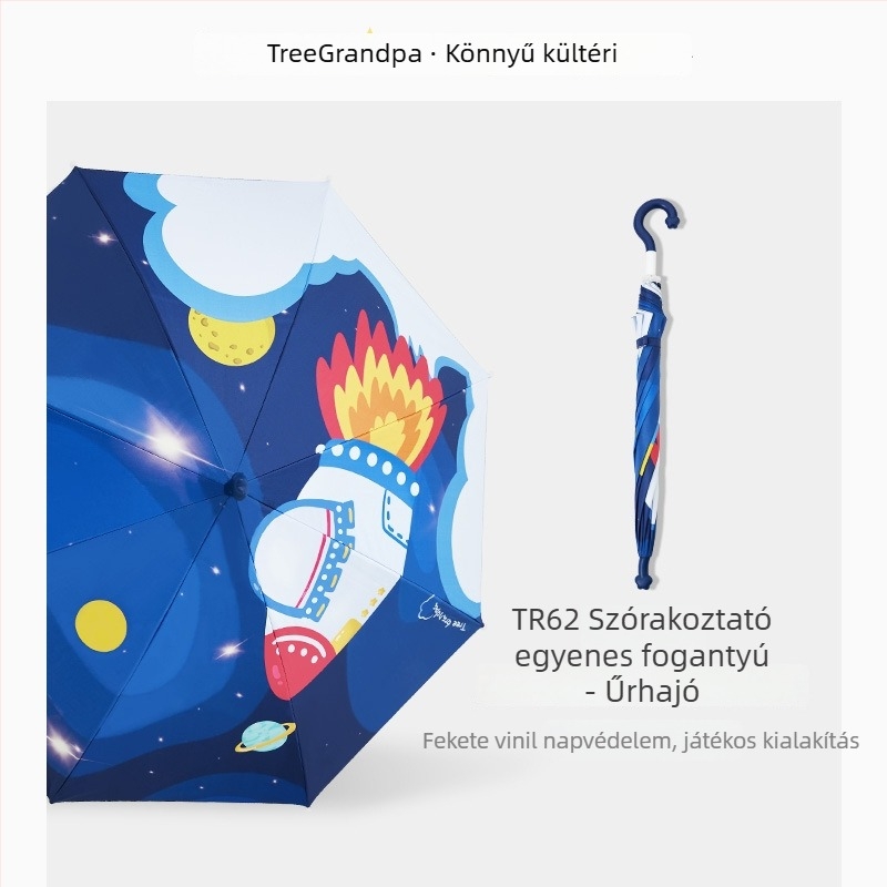 Iskolába és óvodába készült gyermekeknek hosszú nyélű esernyő, biztonságos fiúknak és lányoknak, 2-3 éveseknek