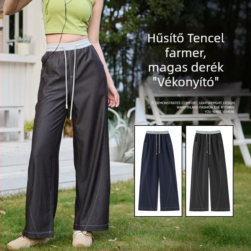Magas derekú Tencel denim farmernadrág, széles szárú, női modell 2505
