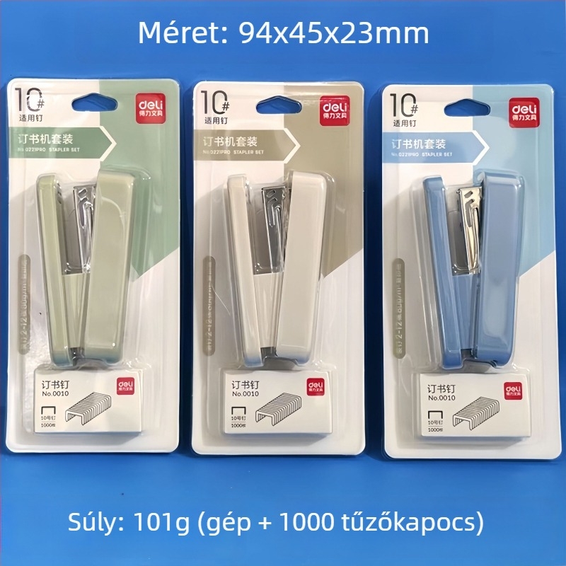 Deli No. 10 tűzőgép készlet – mini tűzőgép diákoknak, irodai kellékek