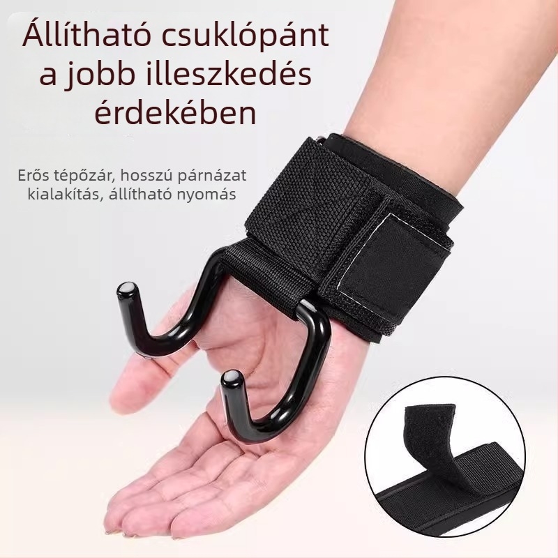 Nylon csuklópánt segítő kampóval húzódzkodásokhoz, csúszásmentes fogás