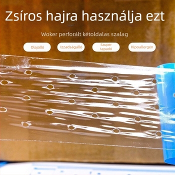Perforált, légáteresztő paróka-kettős oldali ragasztócsík, hosszú kék ragasztó, vízálló, izzadságálló, erős tapadású kék ragasztófilm
