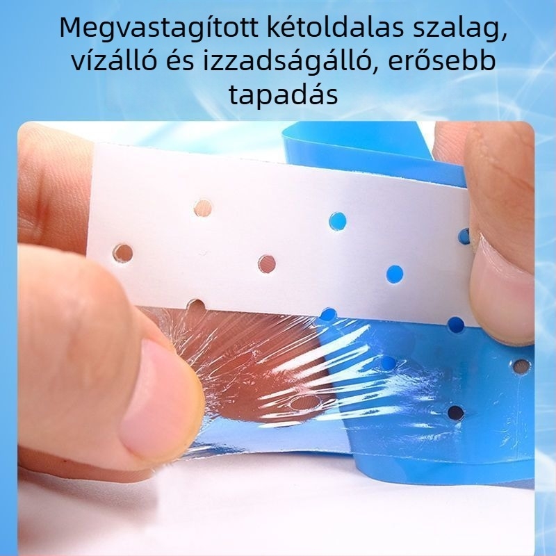 Perforált, légáteresztő paróka-kettős oldali ragasztócsík, hosszú kék ragasztó, vízálló, izzadságálló, erős tapadású kék ragasztófilm