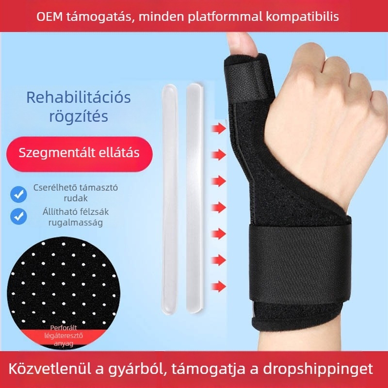 Csuklóvédő ujj- és hüvelykujj-stabilizálóval, ínhüvely-sprain esetén, védő kesztyű egérhasználathoz