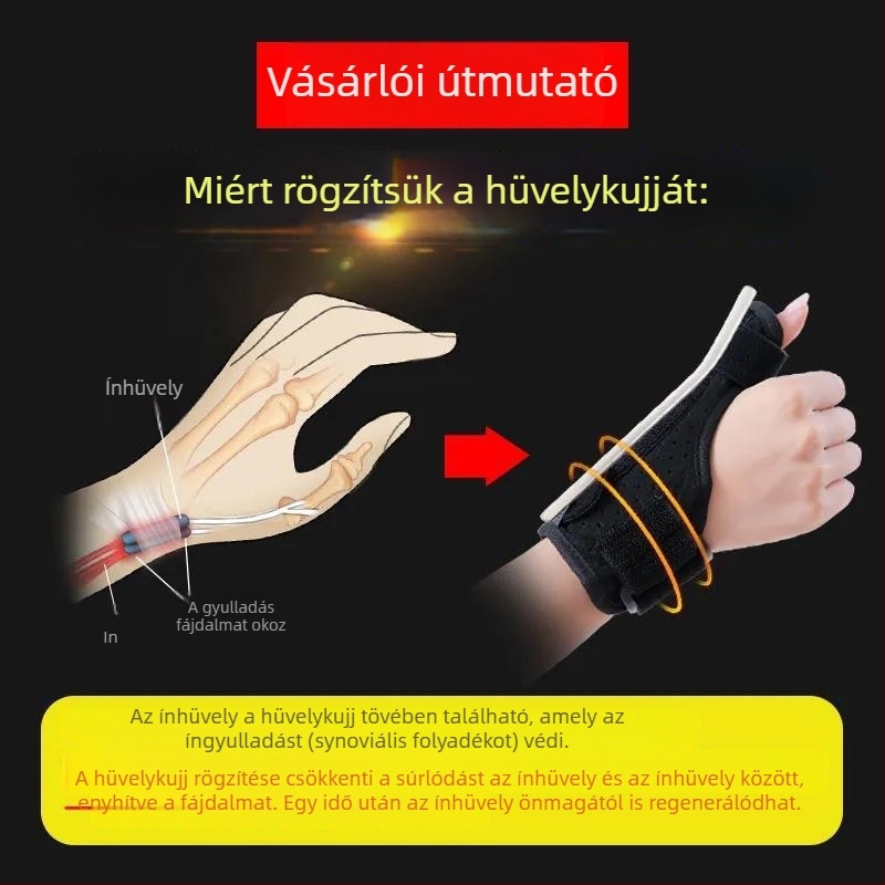 Csuklóvédő ujj- és hüvelykujj-stabilizálóval, ínhüvely-sprain esetén, védő kesztyű egérhasználathoz