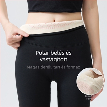 Női nylon nadrág fleece-betétes, vastag gyapjú-selyem keverékű, magas derék, Barbie-stílusú Shark nadrág, haskontroll