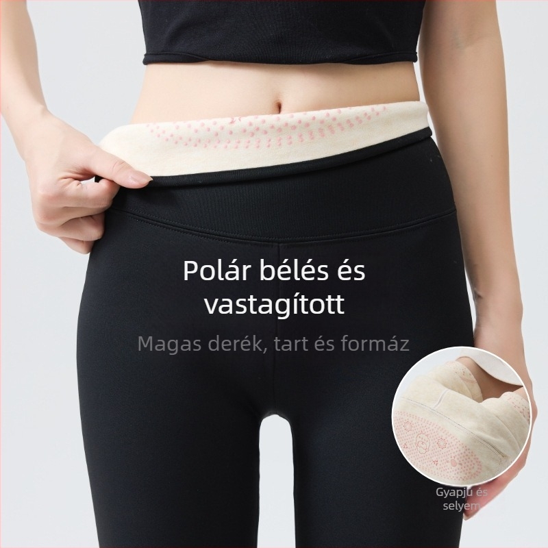 Női nylon nadrág fleece-betétes, vastag gyapjú-selyem keverékű, magas derék, Barbie-stílusú Shark nadrág, haskontroll