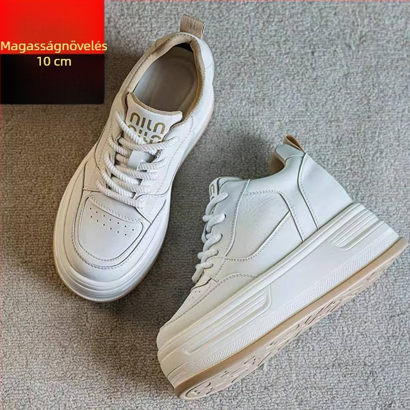 Női fehér bőr sneaker 10 cm platformmal, 2025 tavasz – mindennapi casual
