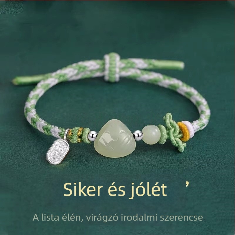 Kézzel szőtt jáde karkötő vizsga szerencséhez — ideális ajándék diákoknak.