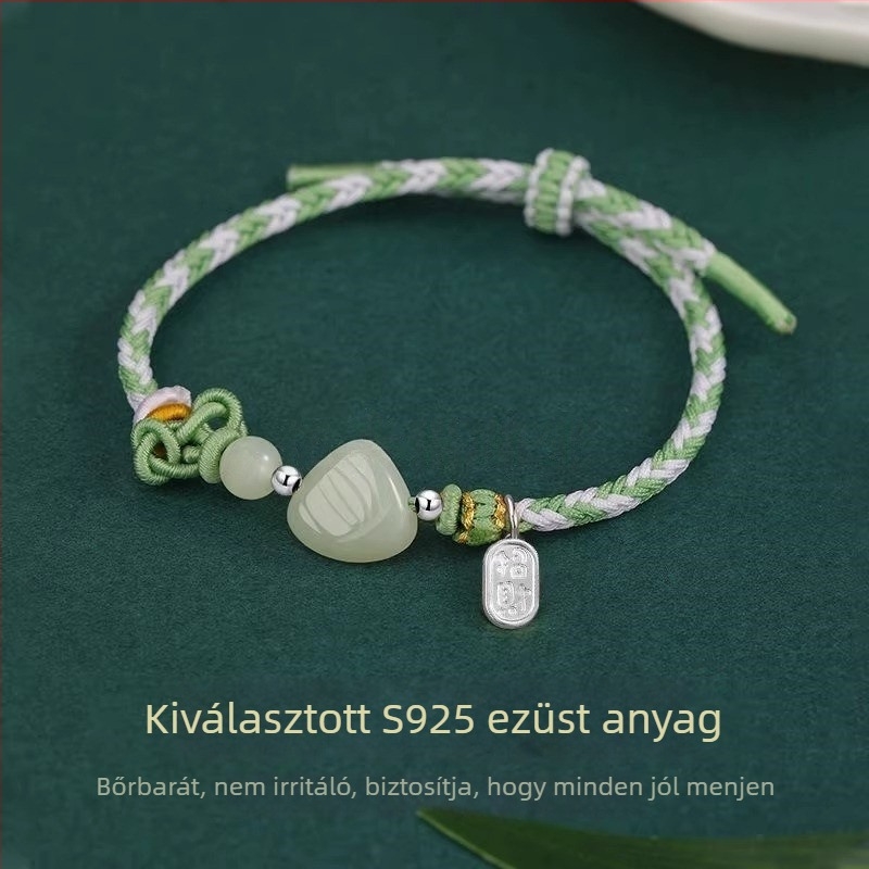 Kézzel szőtt jáde karkötő vizsga szerencséhez — ideális ajándék diákoknak.