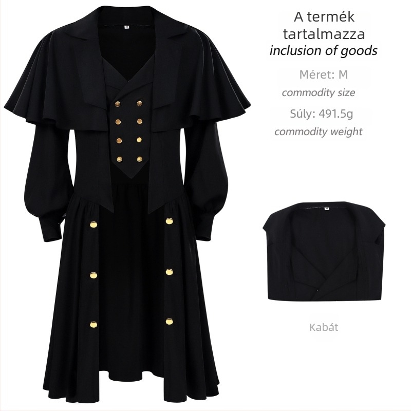 Viktoriánus gothikus középhosszú trench kabát karácsonyi cosplayhoz