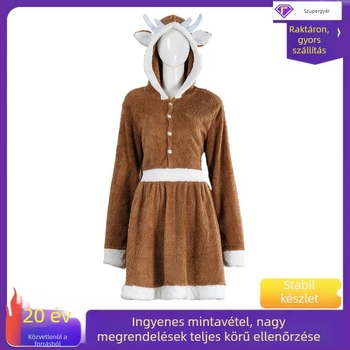 Karácsonyi cosplay jelmez: aranyos rénszarvas ruha khaki színben, laza pizsama stílus