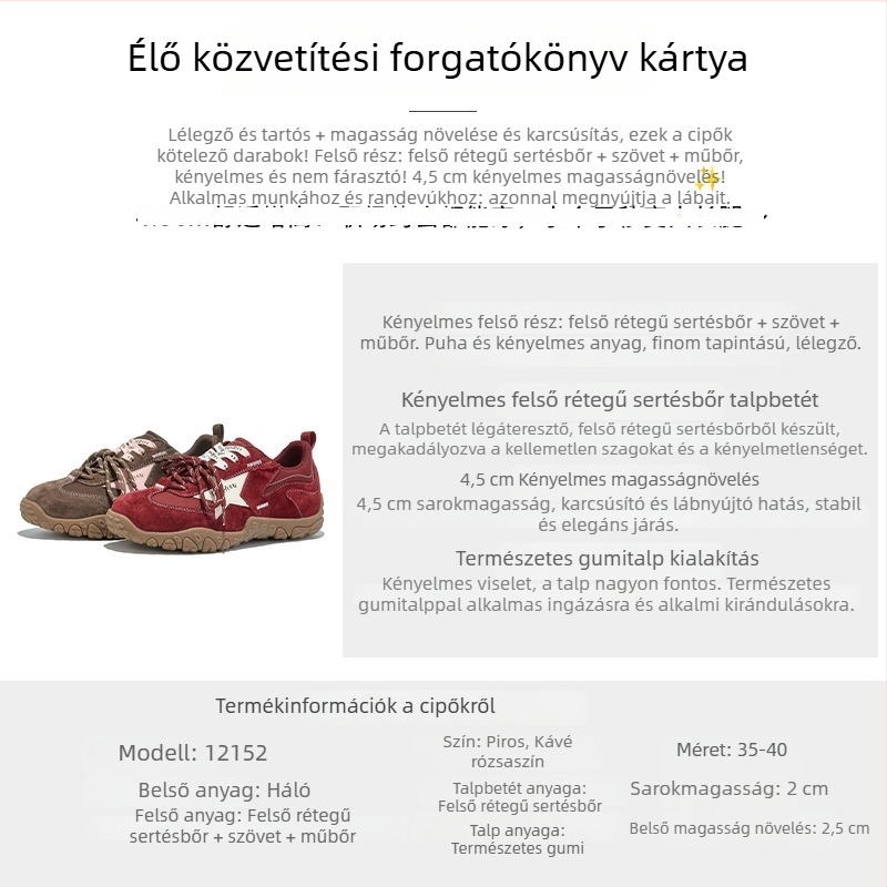 Női bőr tornacipő rejtett magasságnöveléssel, hétköznapi stílus, őszi piros