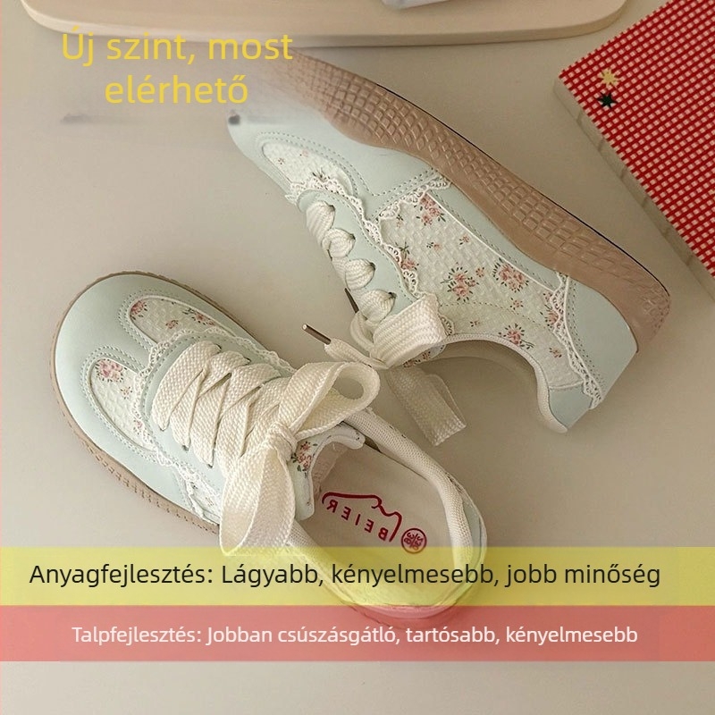 Női fehér sportcipő vastag talppal, lélegző, fűzős, kerek orrú, koreai mintás, őszi 2025