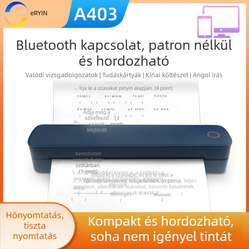 A4-es tintamentes hőnyomtató dokumentumokhoz, hordozható otthoni használatra, vezeték nélküli Bluetooth nyomtató USB interfésszel