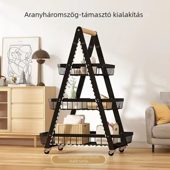 Egyedi konyhai tároló állvány, padlón álló, mozgatható, három polcos, A-keretes váz