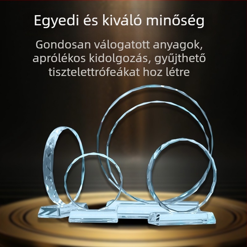Fehér kristályból készült napraforgó-kocka trófea - dekoratív ajándék