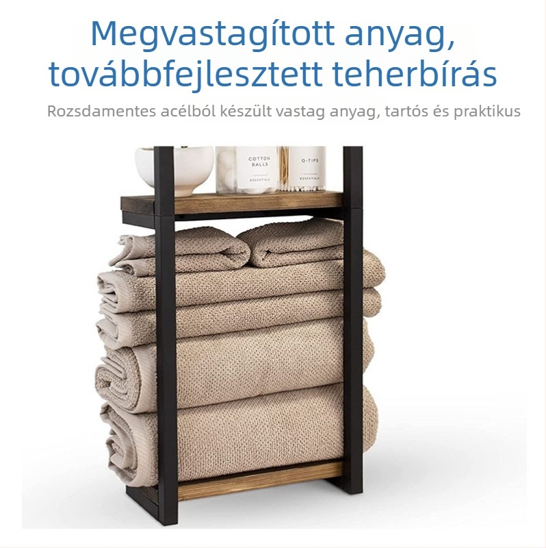 Falon rögzített fürdőszobai törölközőtartó, leválasztható, két szintes, kovácsoltvas és fa