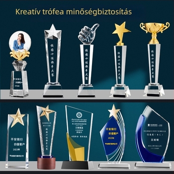 Kreatív kristálytrofea személyre szabható logónyomtatással és gravírozással – fém szuvenír trofea és csapatdíj