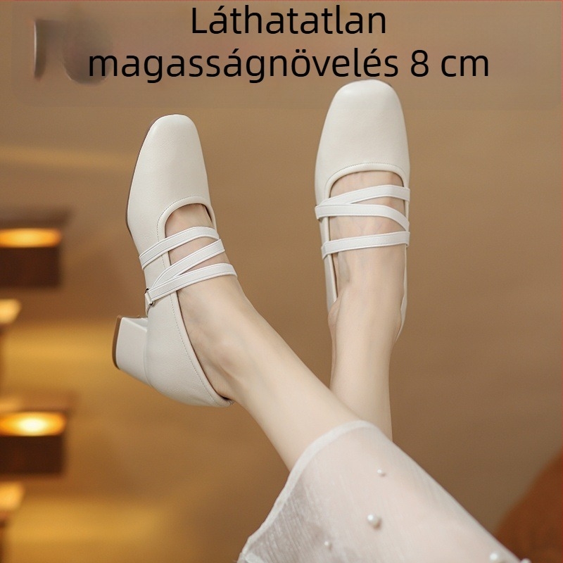 2026-os francia stílusú Mary Jane női cipő, 8 cm rejtett sarokkal, sekély nyílású slip-on bőrcipő