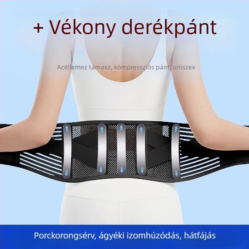 Uniszex sport deréktáji öv, légáteresztő edzéshez, lumbális támogatás porckorong-hernia és megterhelés esetén