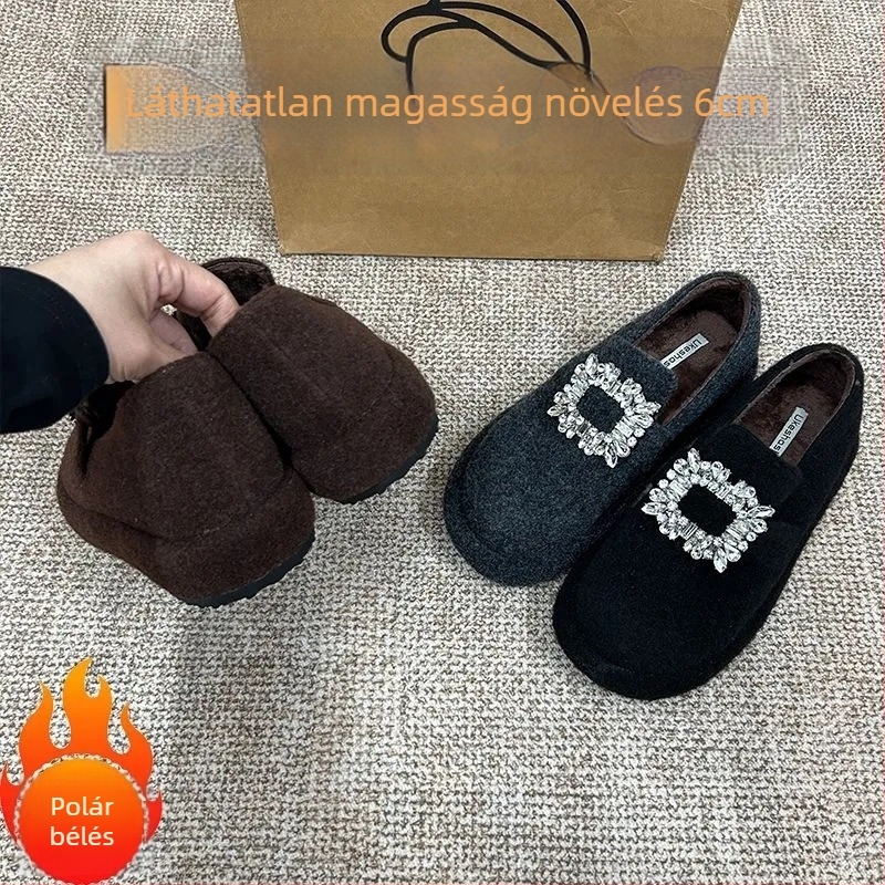 Vintage bélelt meleg női loaferek, rejtett 6 cm-es sarokkal, vastag talppal, puha bélés